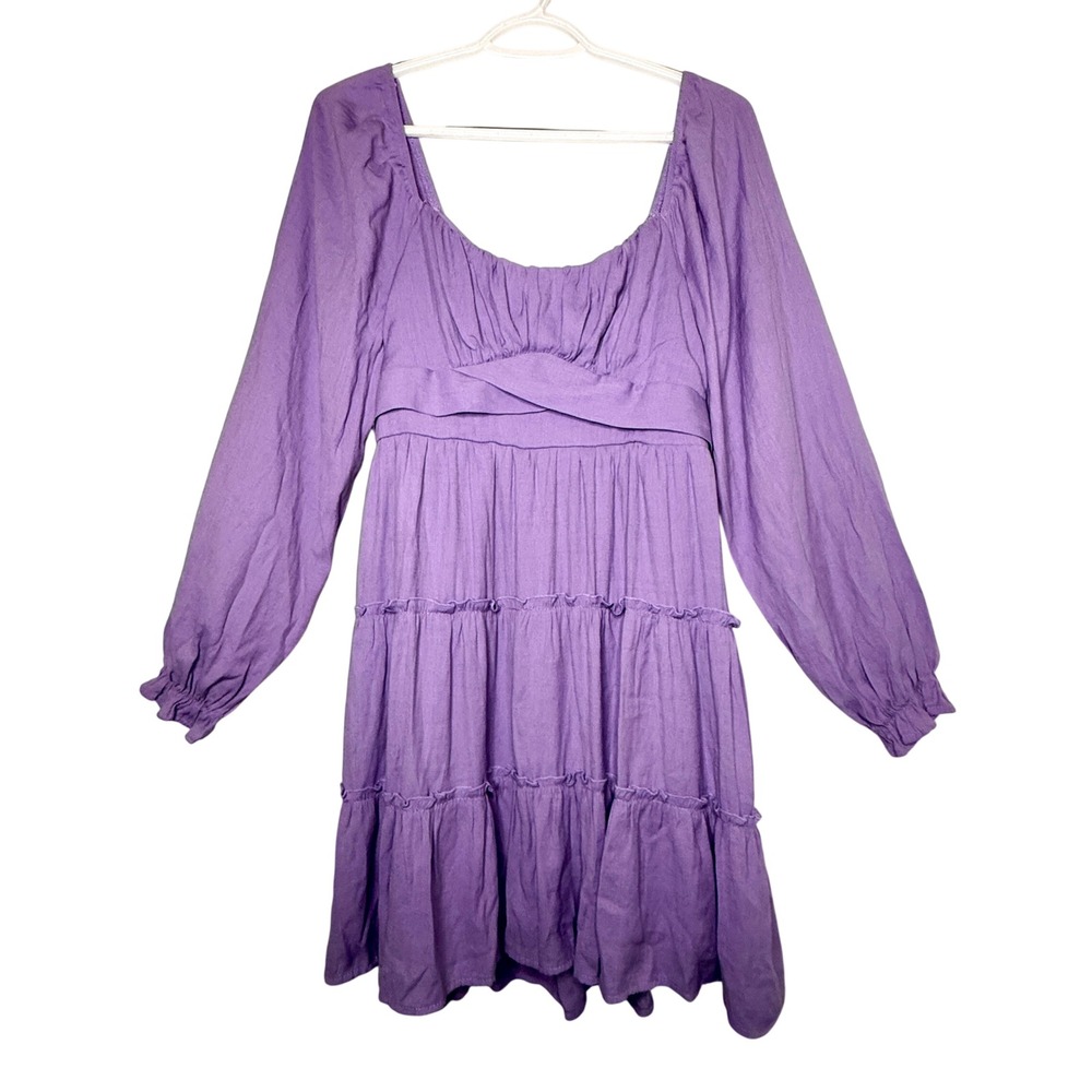 Altar'd State Dress XL Purple Tiered Mini Long Sleeve Boho Cottagecore